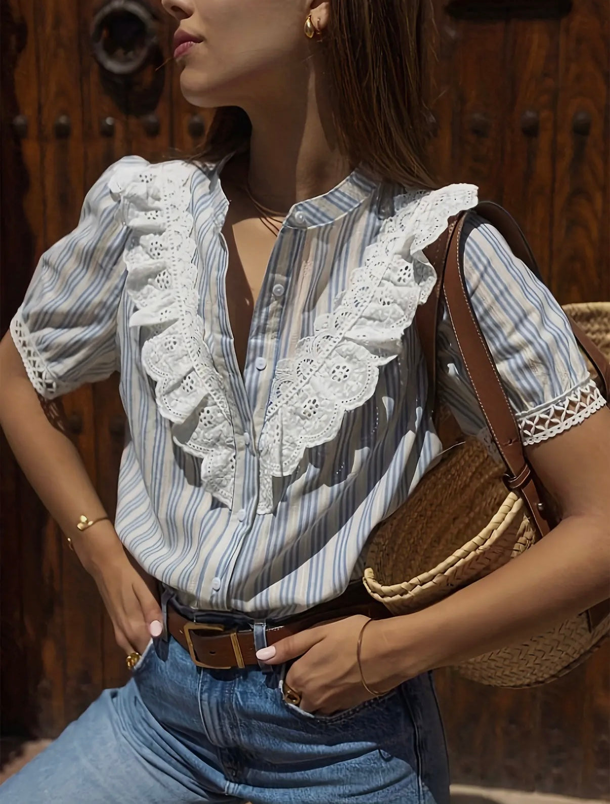 Lace Bibbed Blouse