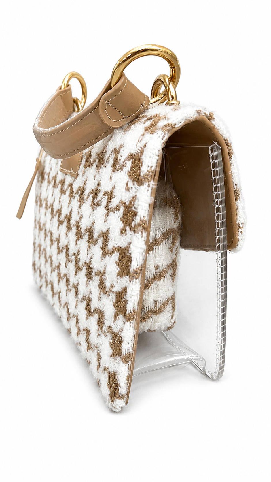 Tweed Houndstooth Transparent Stadium Bag Beige