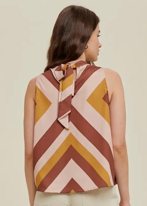 Chevron Blouse with Self Tie Back