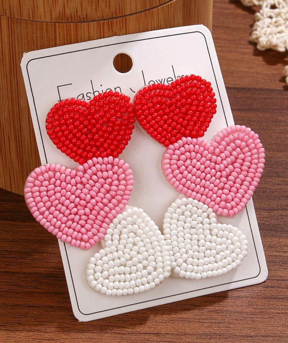 Triple Heart Valentine Earrings