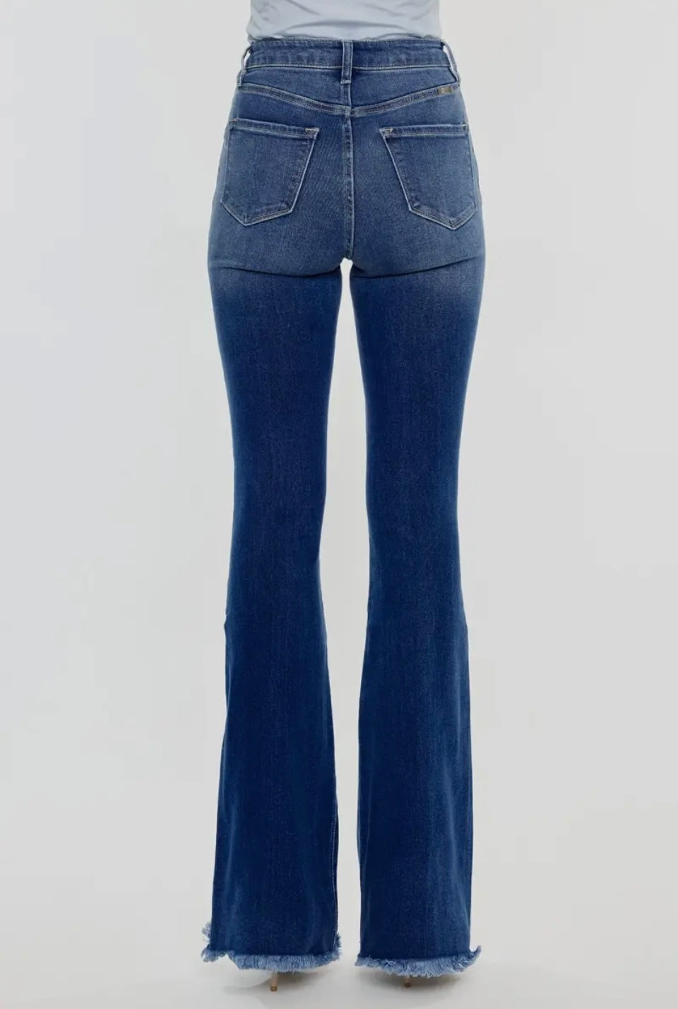 Kan Can Western High Rise Frayed Hem Flare Jeans