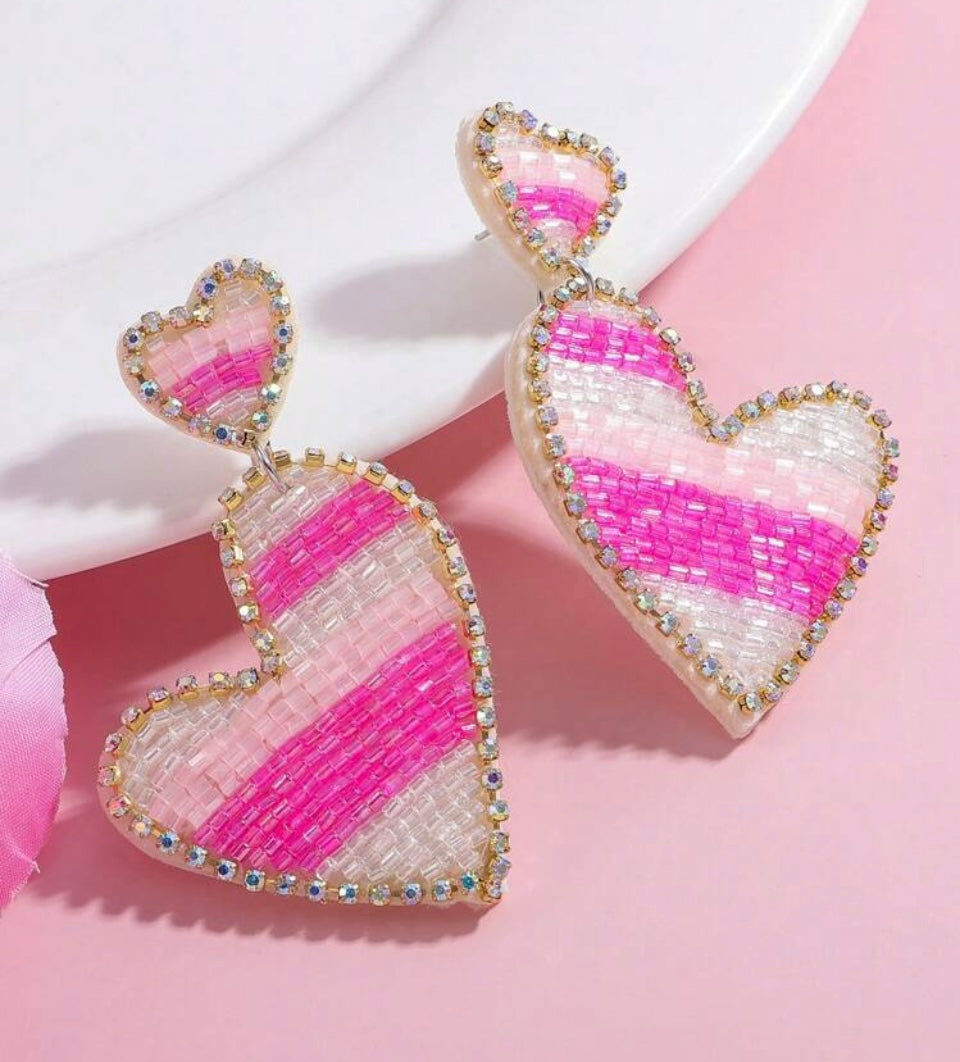Striped Heart Valentine Earrings