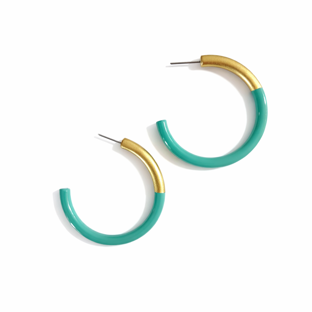 Large Lightweight Turquoise and Gold Hoops