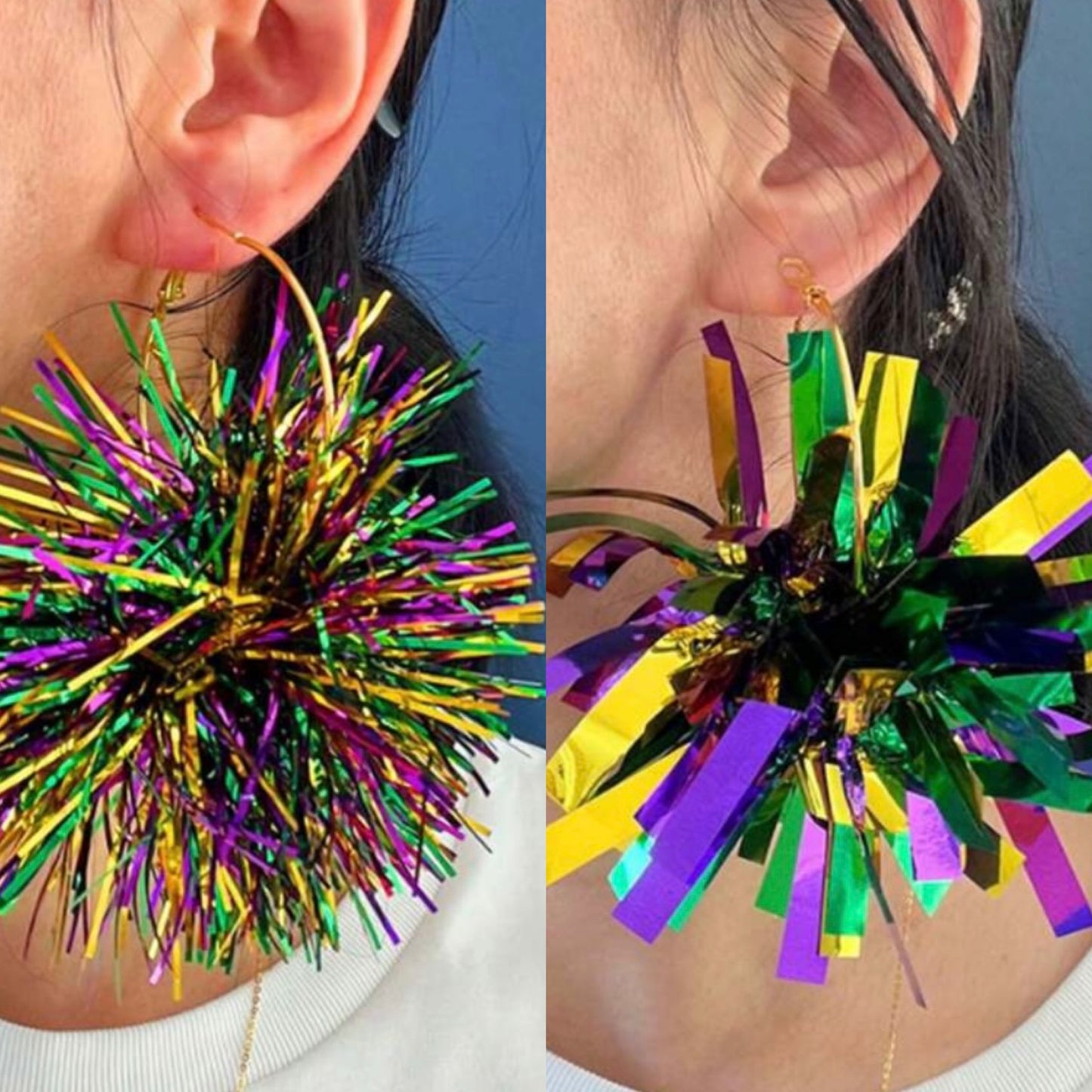 Mardi Gras Pom Pom Earrings