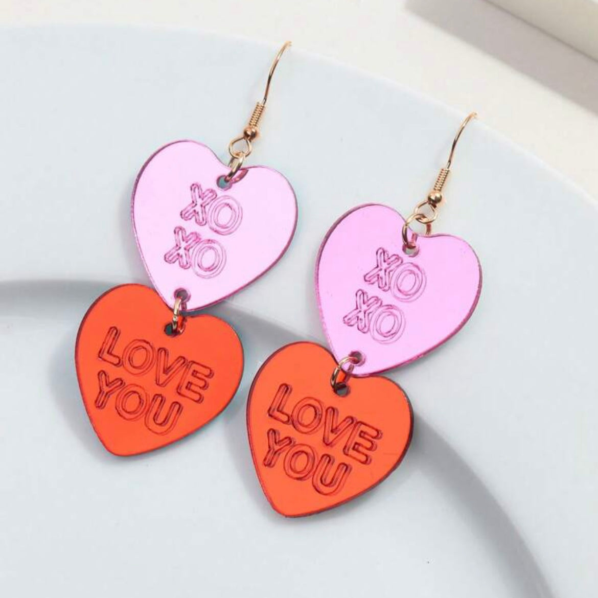 Acrylic Mirrored Heart Earrings