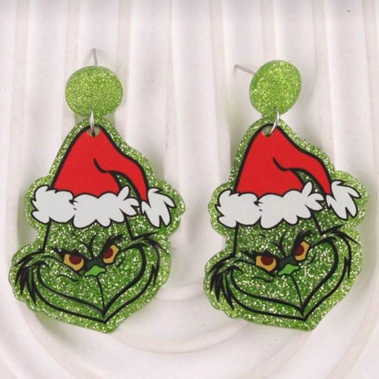 Acrylic Glitter Grinch Christmas Earrings