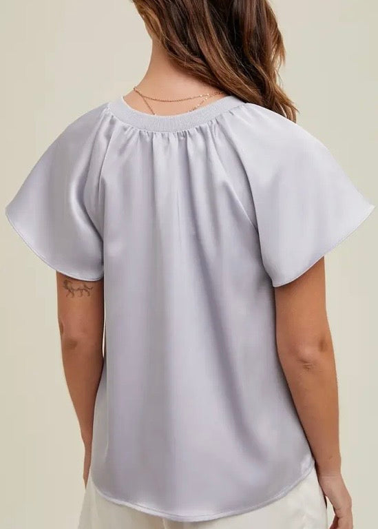 Flutter Sleeve Satin Blouse
