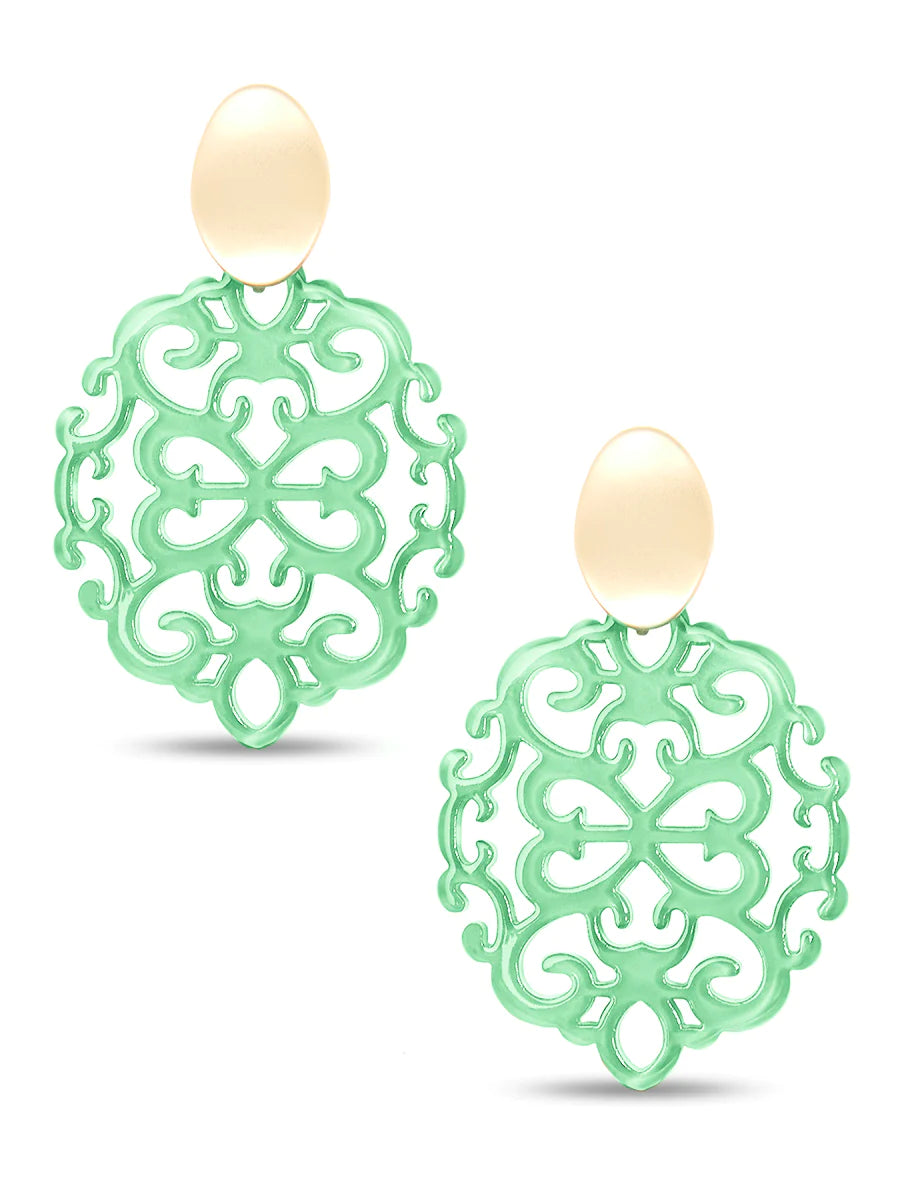 Modern Damask Pattern Resin Drop Earrings