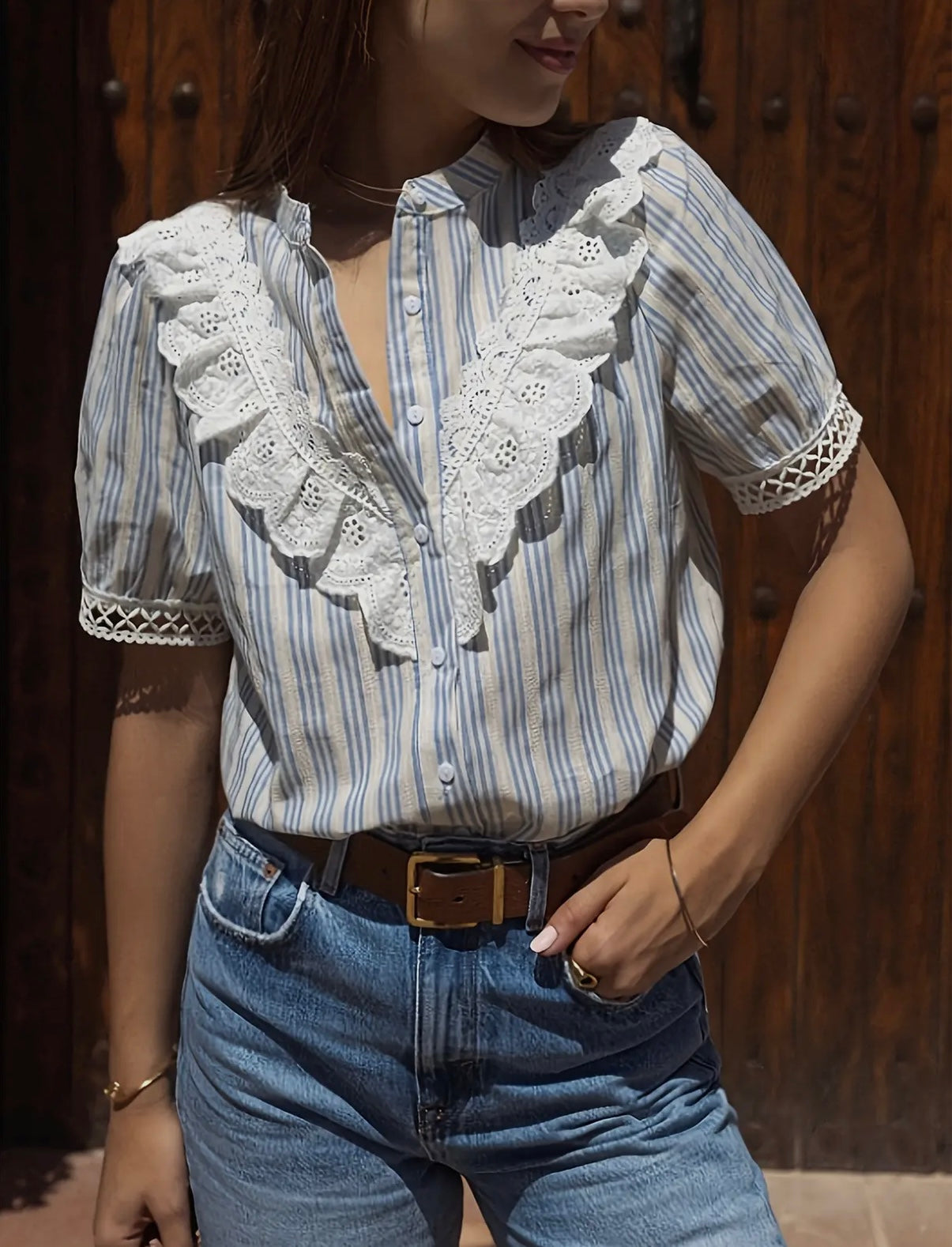 Lace Bibbed Blouse