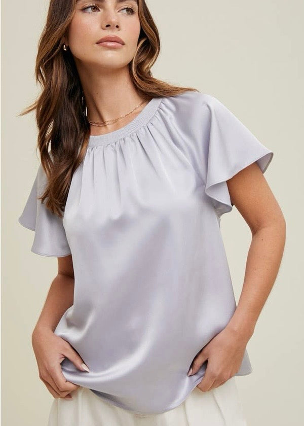 Flutter Sleeve Satin Blouse