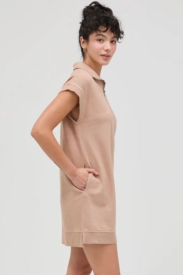 Taupe Half Zip Mock Neck Mini Dress