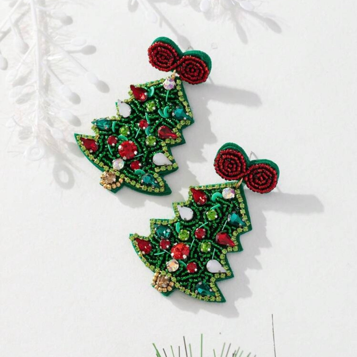 Beaded Christmas Tree Earrings