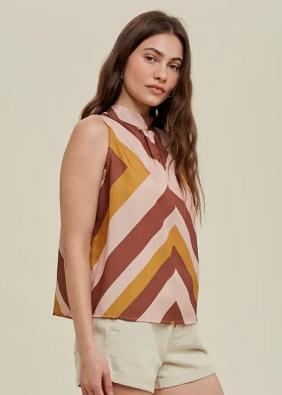 Chevron Blouse with Self Tie Back