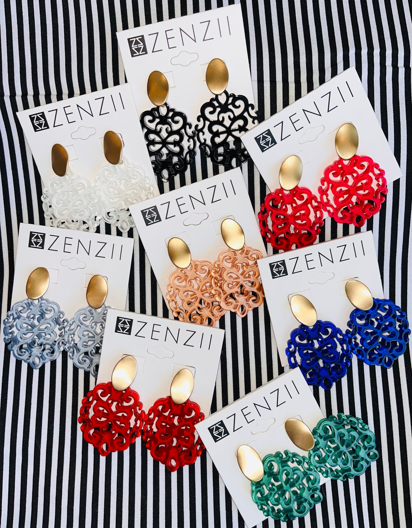Modern Damask Pattern Resin Drop Earrings