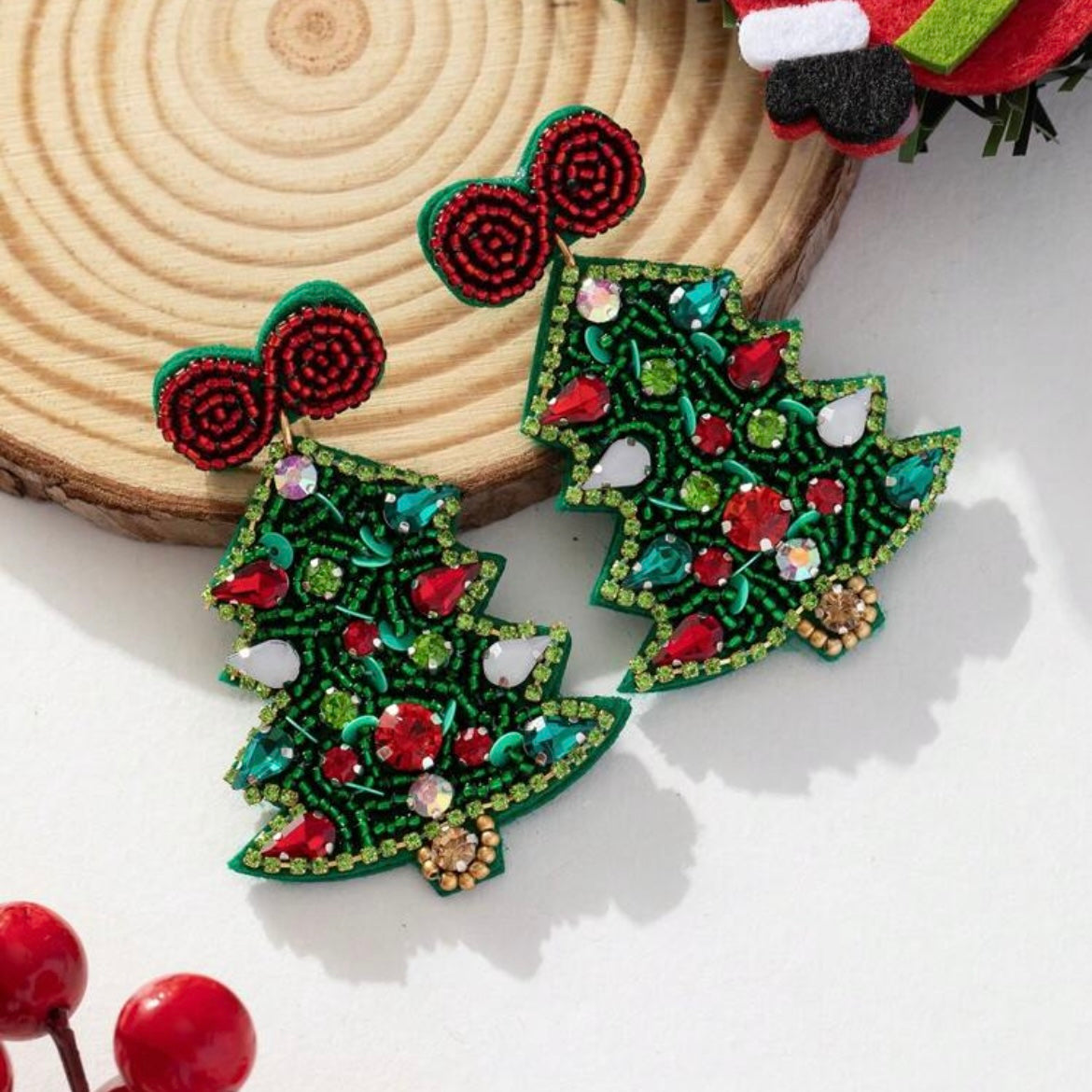 Beaded Christmas Tree Earrings