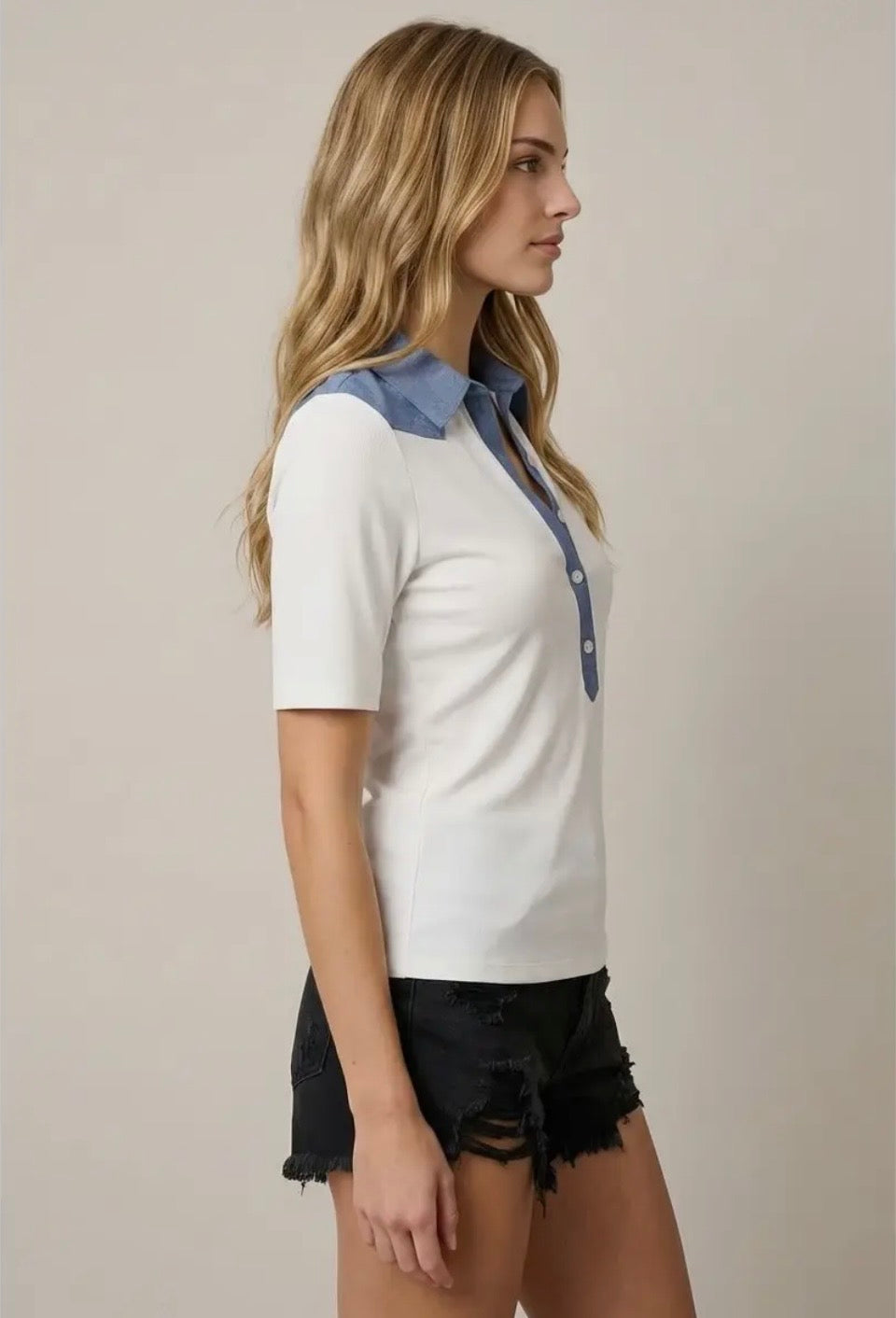 Mix Media Rib and Denim Mix Top