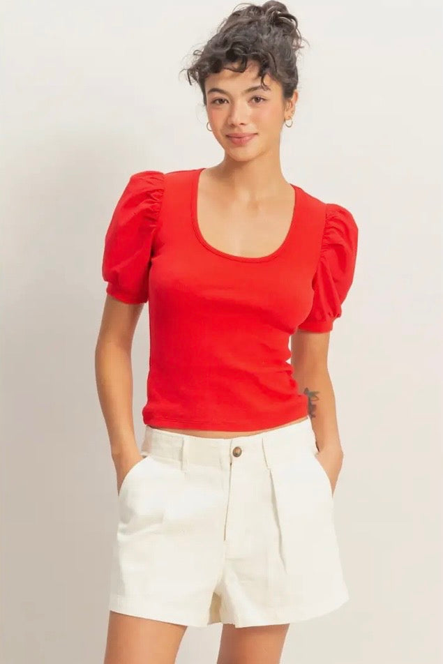 Ribbed Puff Sleeve
Scoop Neck Top