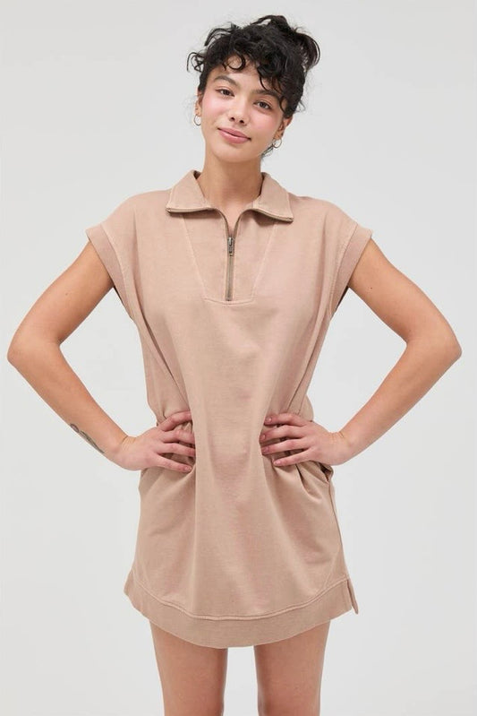 Taupe Half Zip Mock Neck Mini Dress