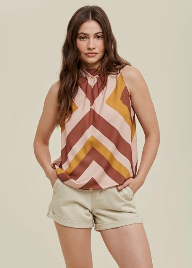 Chevron Blouse with Self Tie Back