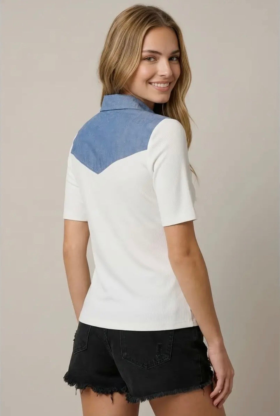 Mix Media Rib and Denim Mix Top