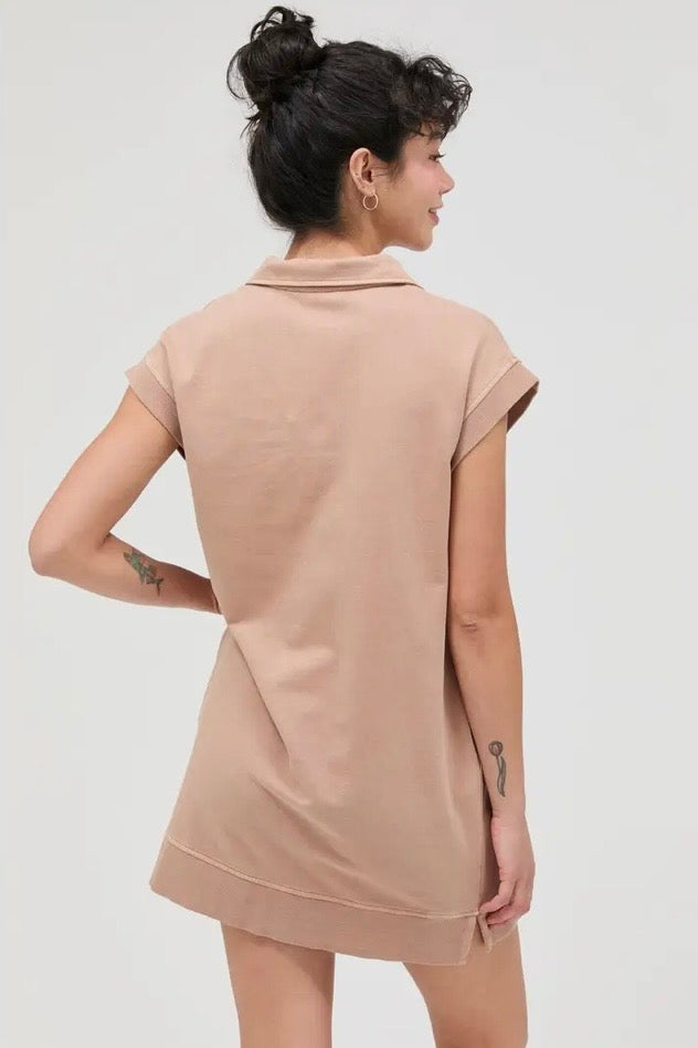 Taupe Half Zip Mock Neck Mini Dress