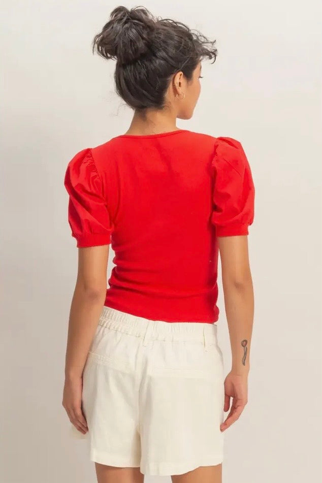 Ribbed Puff Sleeve
Scoop Neck Top