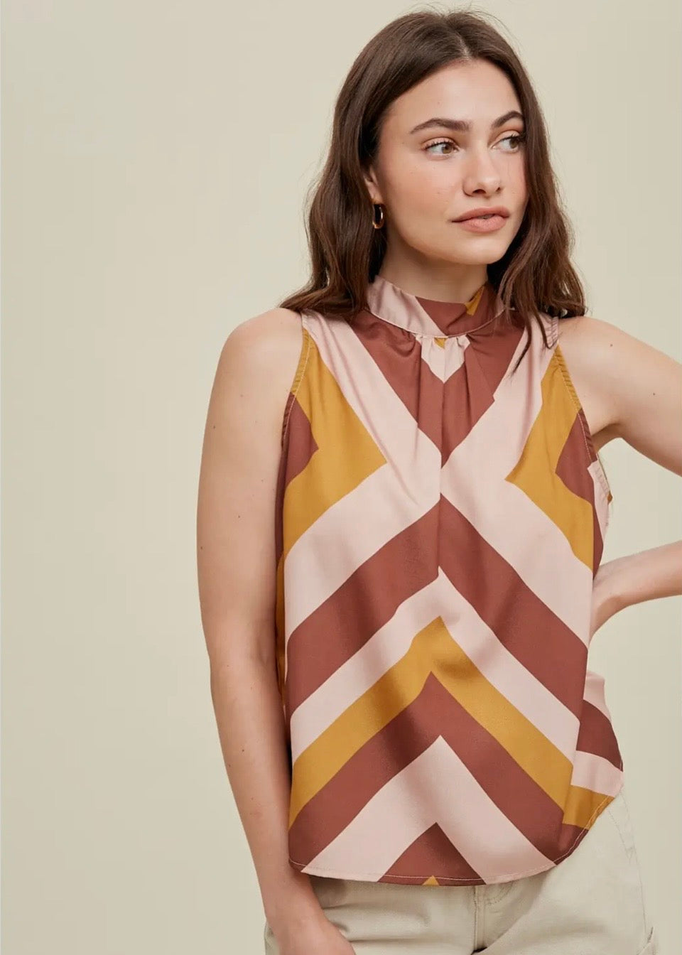 Chevron Blouse with Self Tie Back