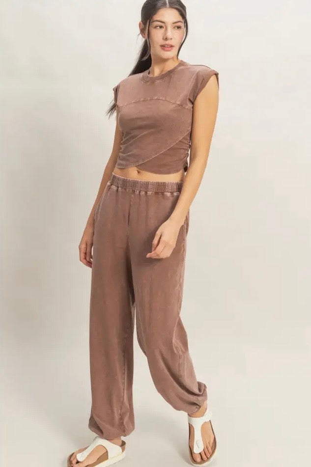 Wrap-Front Crop Top & Jogger Set