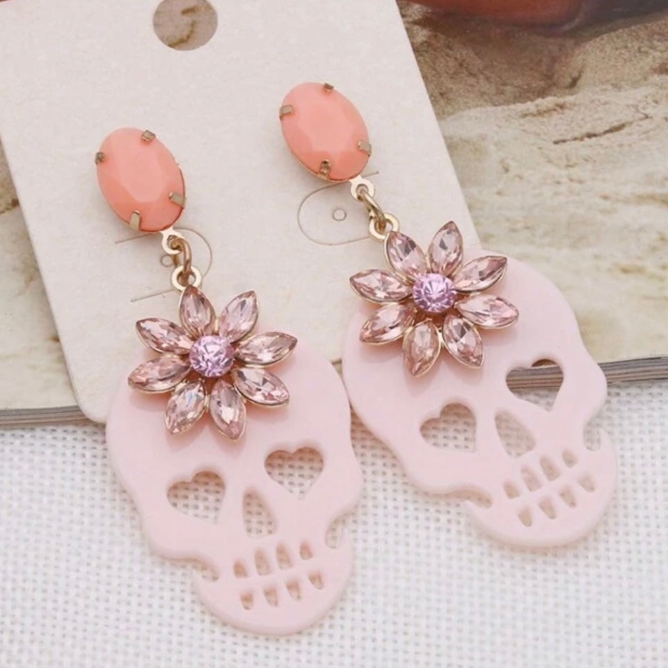 Jeweled Acrylic Skull Earrings
