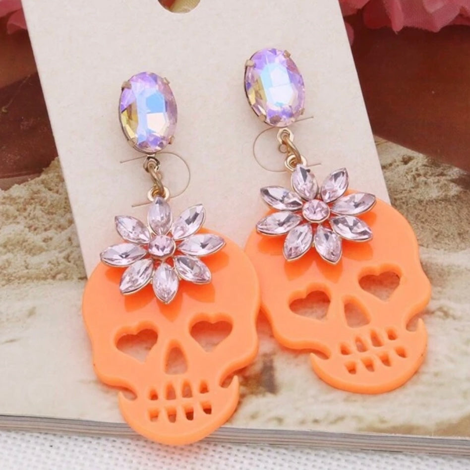 Jeweled Acrylic Skull Earrings