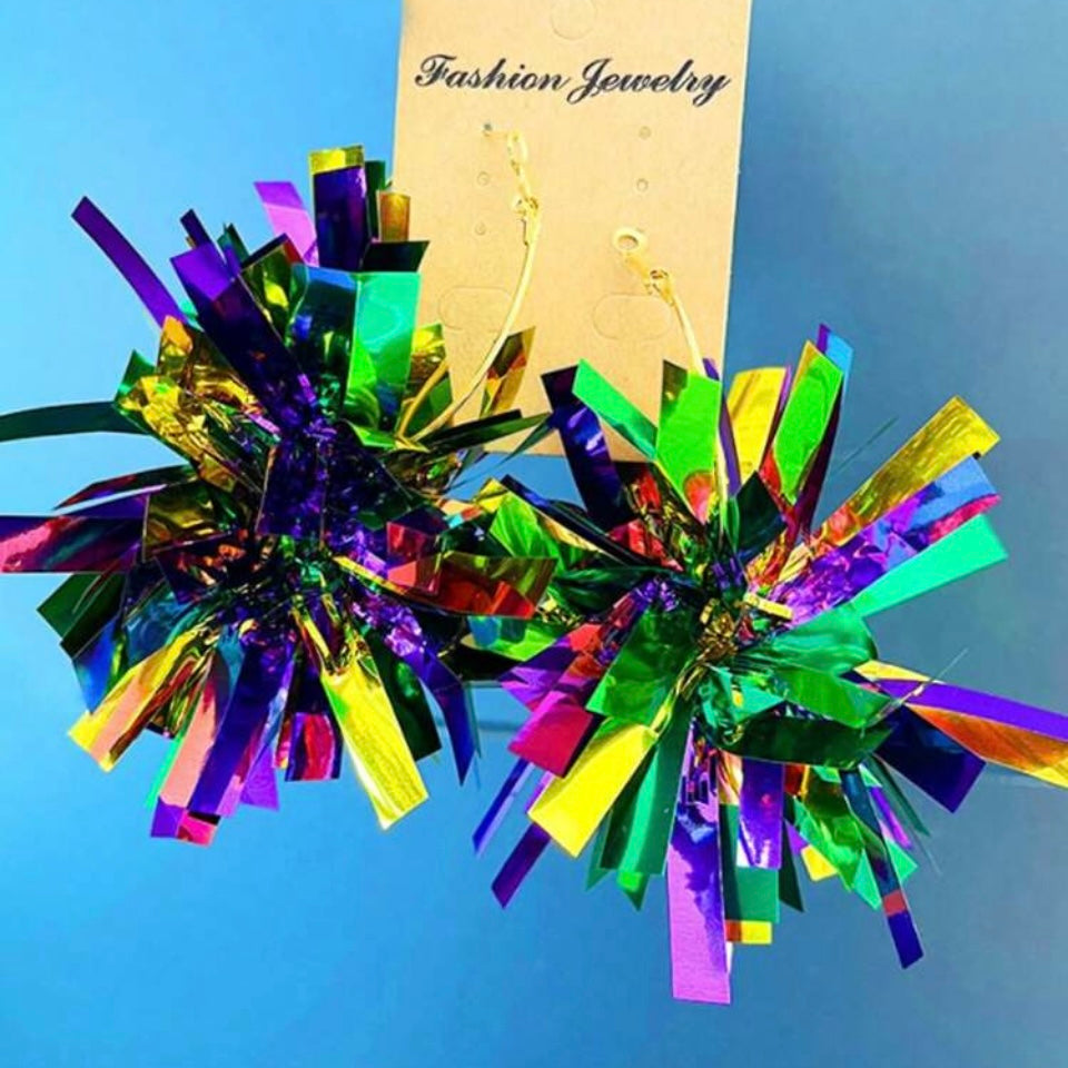 Mardi Gras Pom Pom Earrings