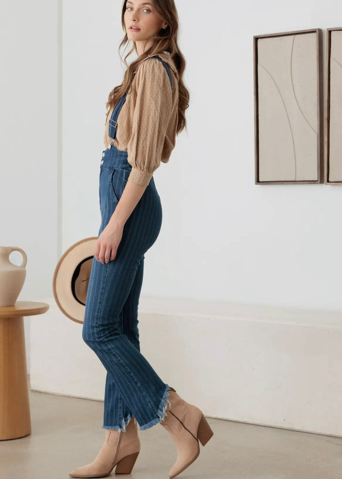 Denim Striped Suspender Jumpsuit