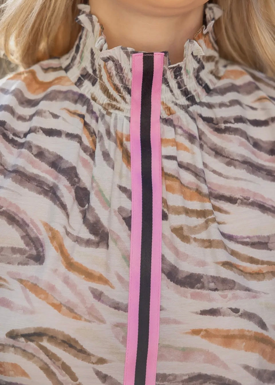 Accent Stripe Tape Zebra Print Top