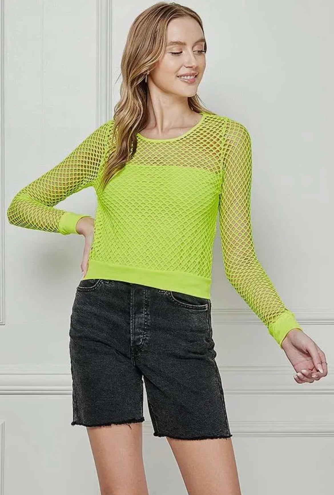 Lime Fishnet Top
