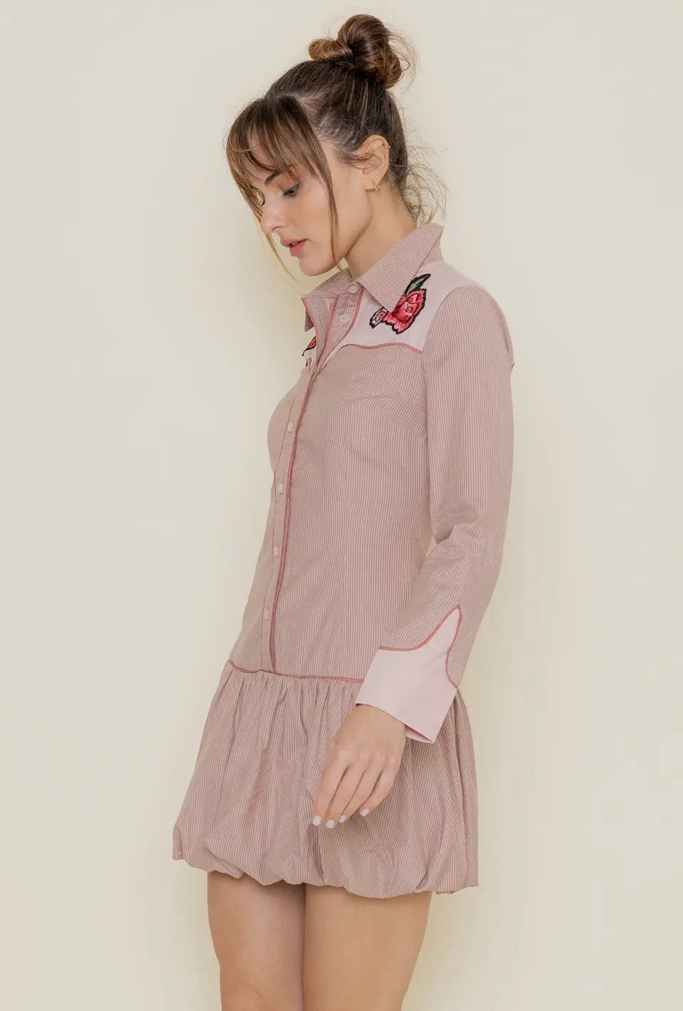 Western Rose Embroidery Shirt Dress