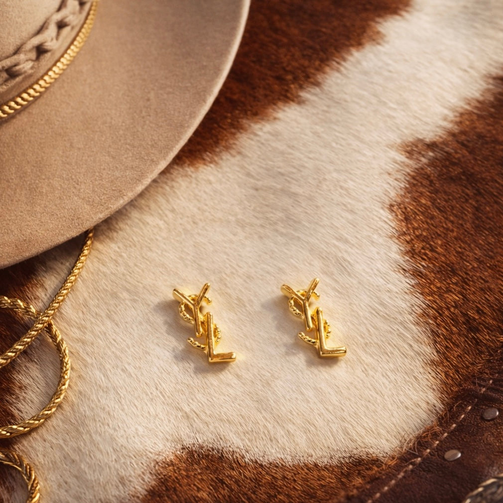 Initial Gold Stud Earrings