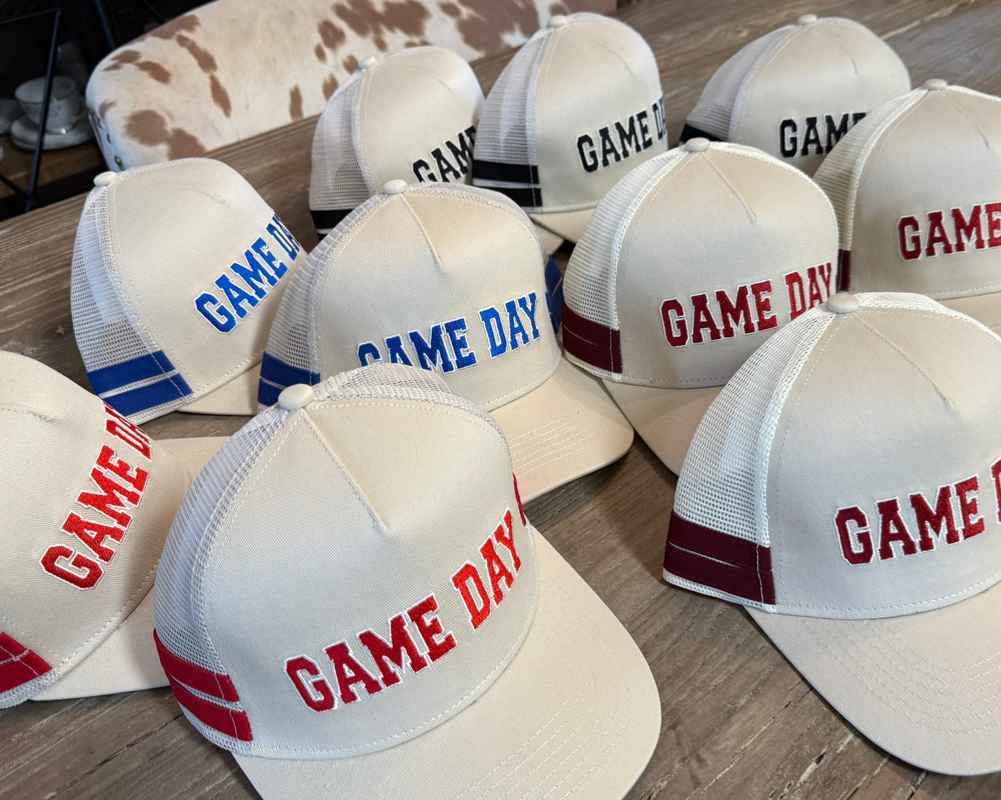 Embroidered Game
Day Double Stripe
Trucker Hat