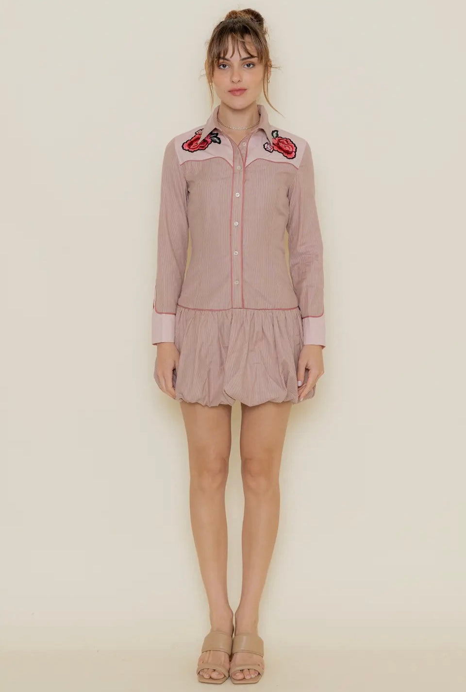 Western Rose Embroidery Shirt Dress