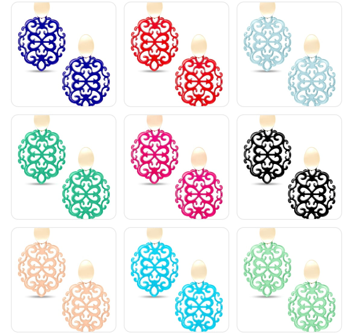 Modern Damask Pattern Resin Drop Earrings
