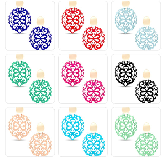 Modern Damask Pattern Resin Drop Earrings
