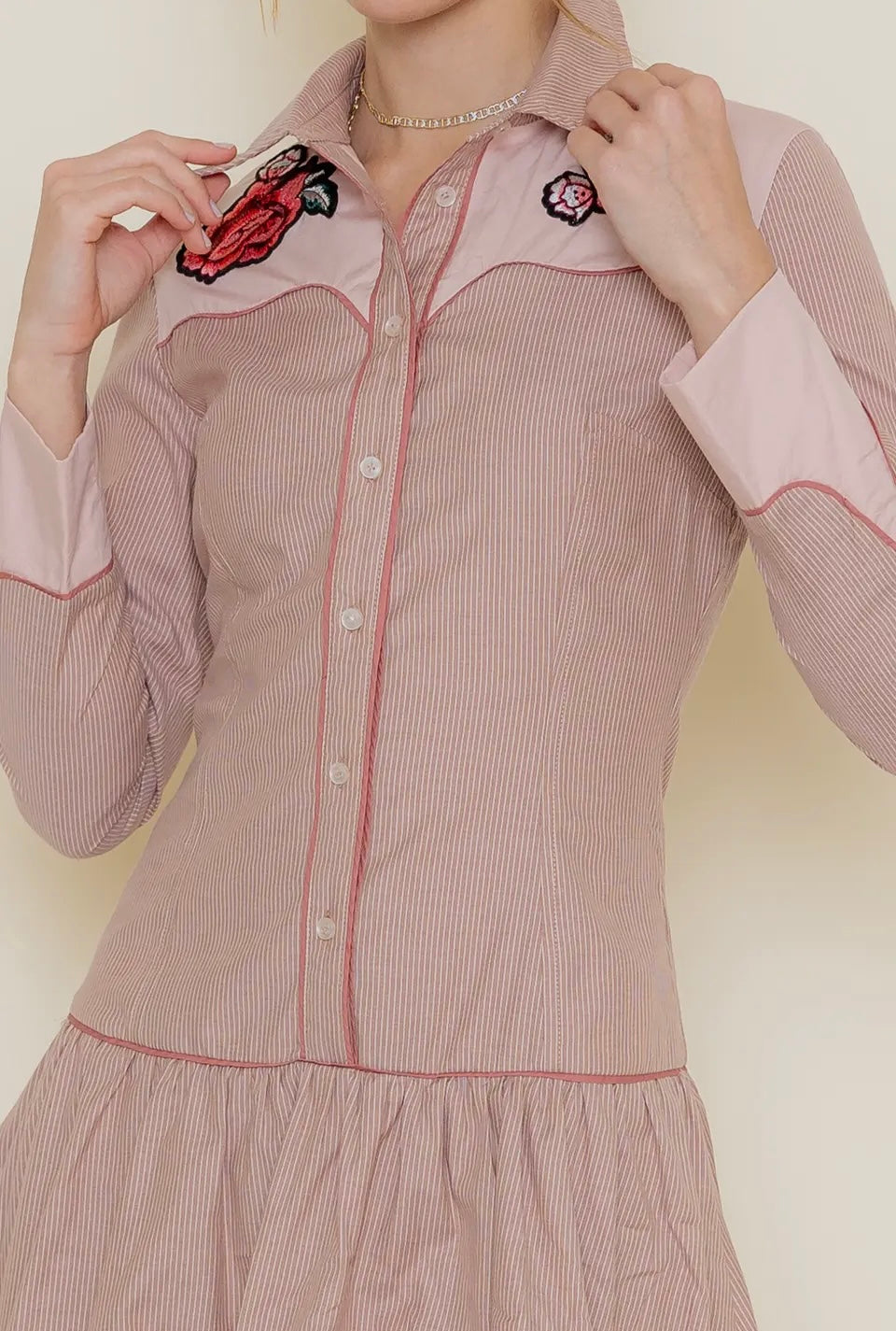 Western Rose Embroidery Shirt Dress