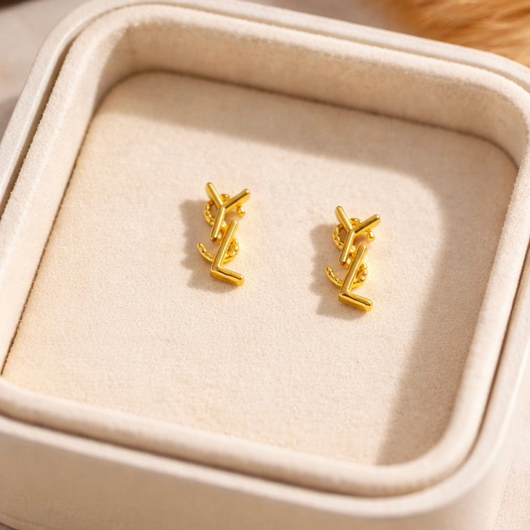 Initial Gold Stud Earrings
