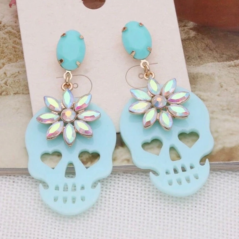 Jeweled Acrylic Skull Earrings