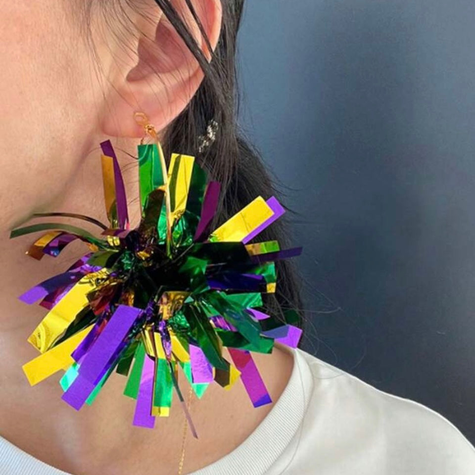 Mardi Gras Pom Pom Earrings