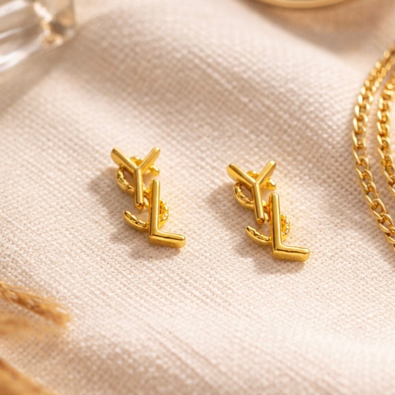 Initial Gold Stud Earrings
