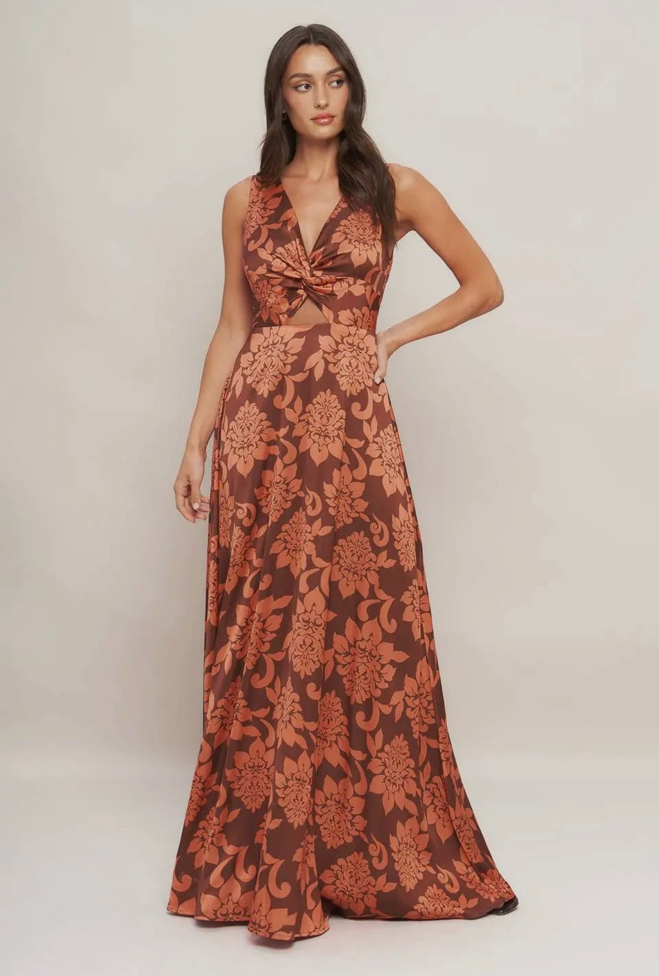 Rust Printed Maxi Dress