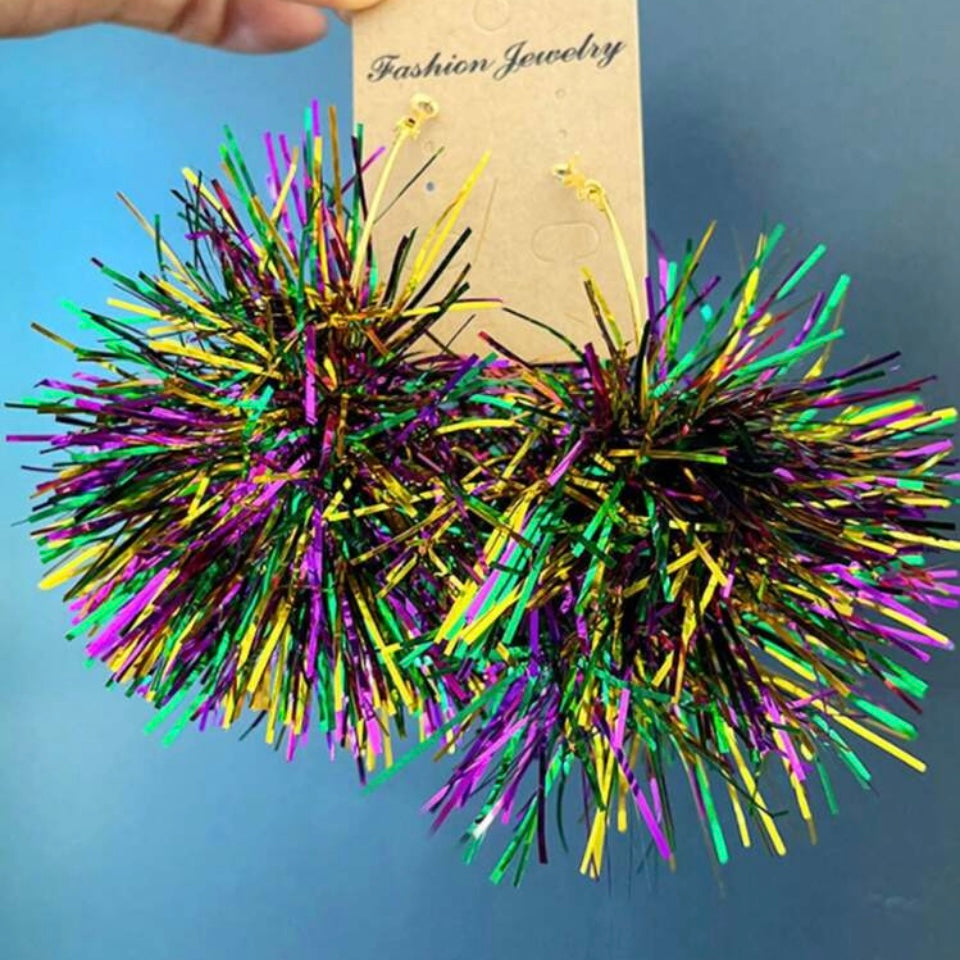 Mardi Gras Pom Pom Earrings