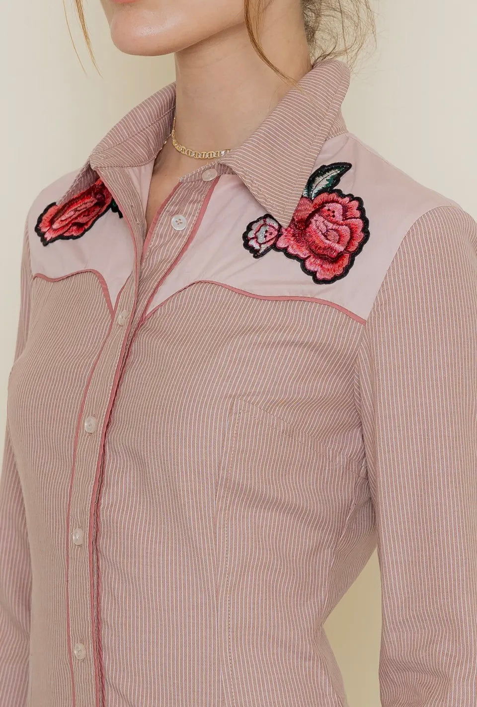 Western Rose Embroidery Shirt Dress