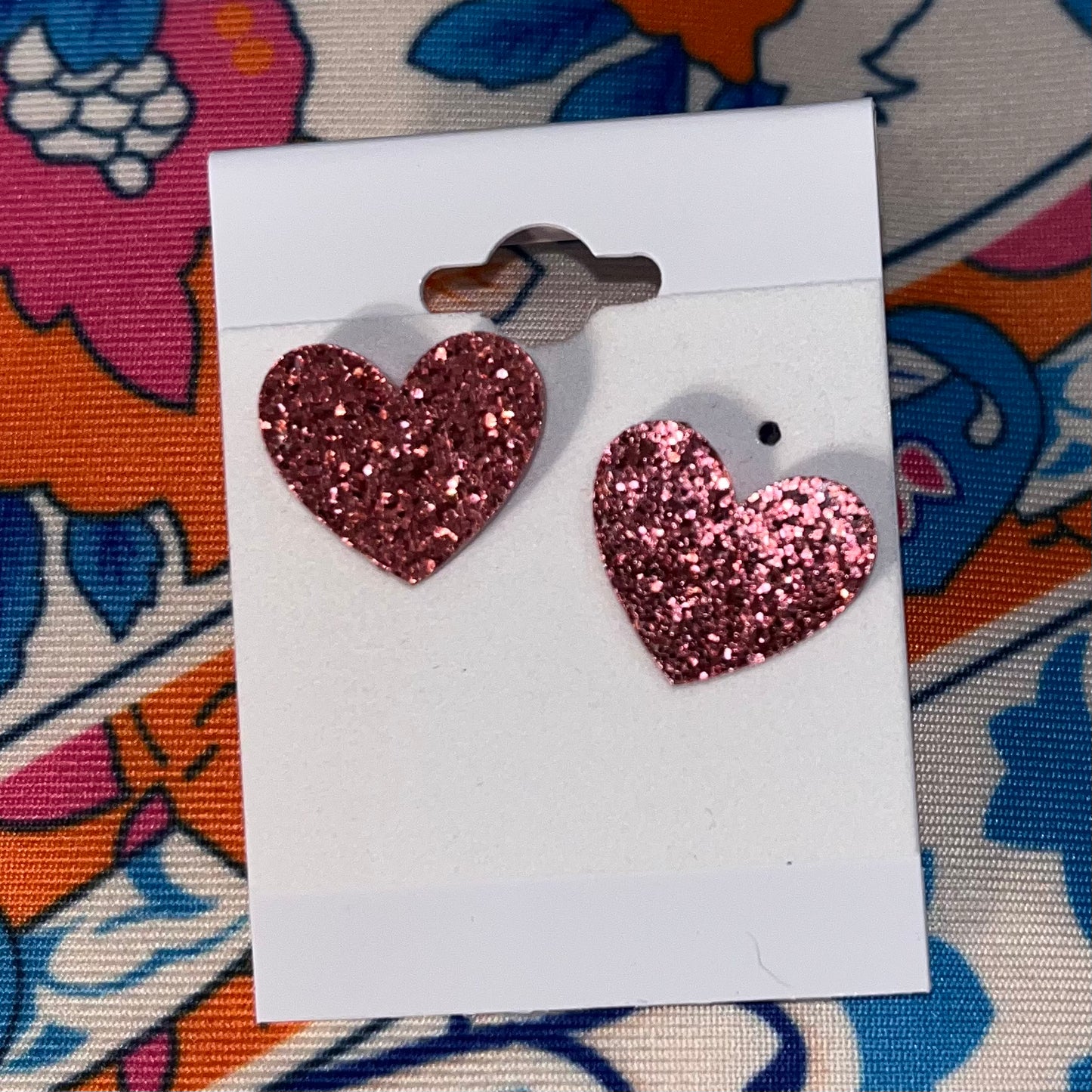 Pink Acrylic Glitter Heart Studs