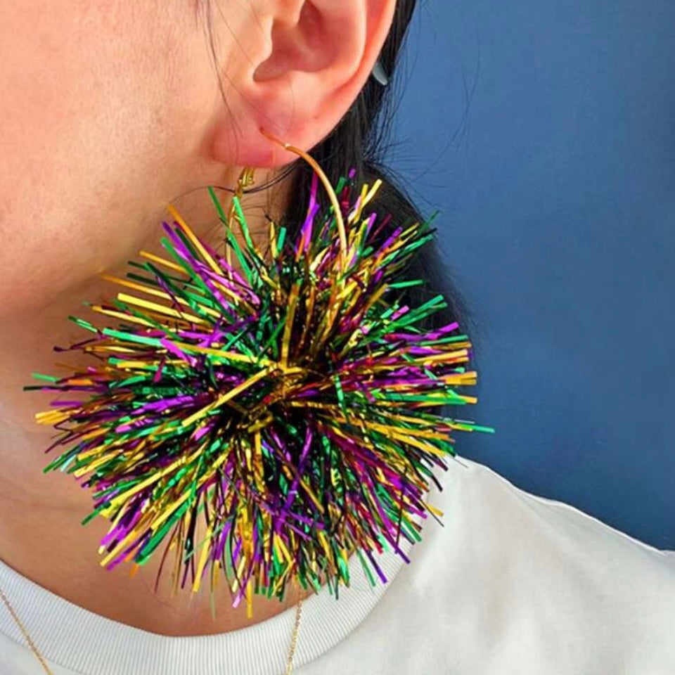 Mardi Gras Pom Pom Earrings